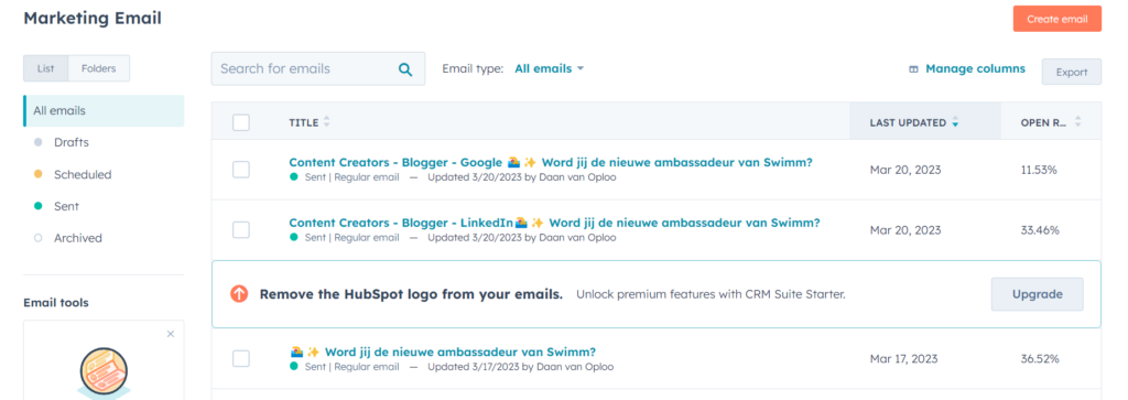 Hubspot CRM email capabilities